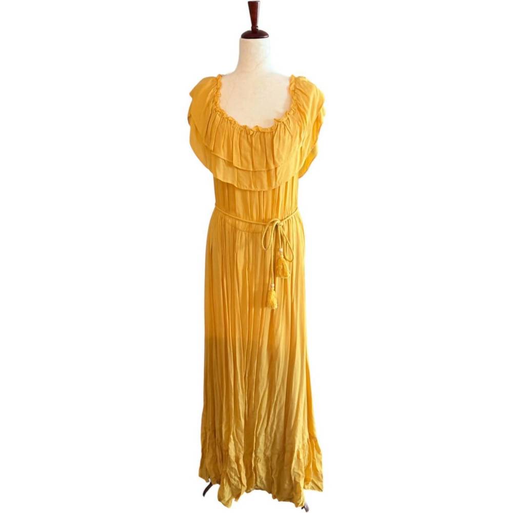 NEW DRESS DAY women's off shoulder woven dress in mustard